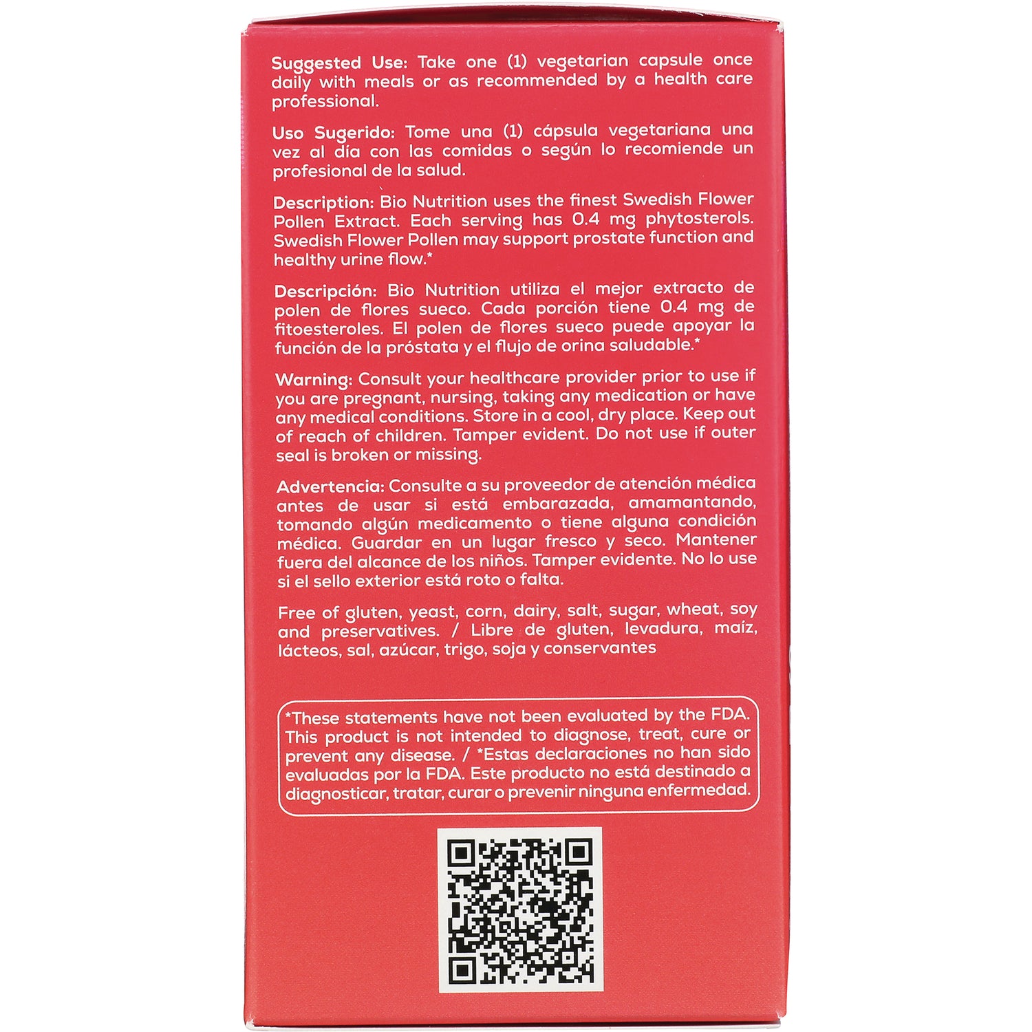 BNN035 | Back panel showing supplement directions, warnings, ingredients and a QR code