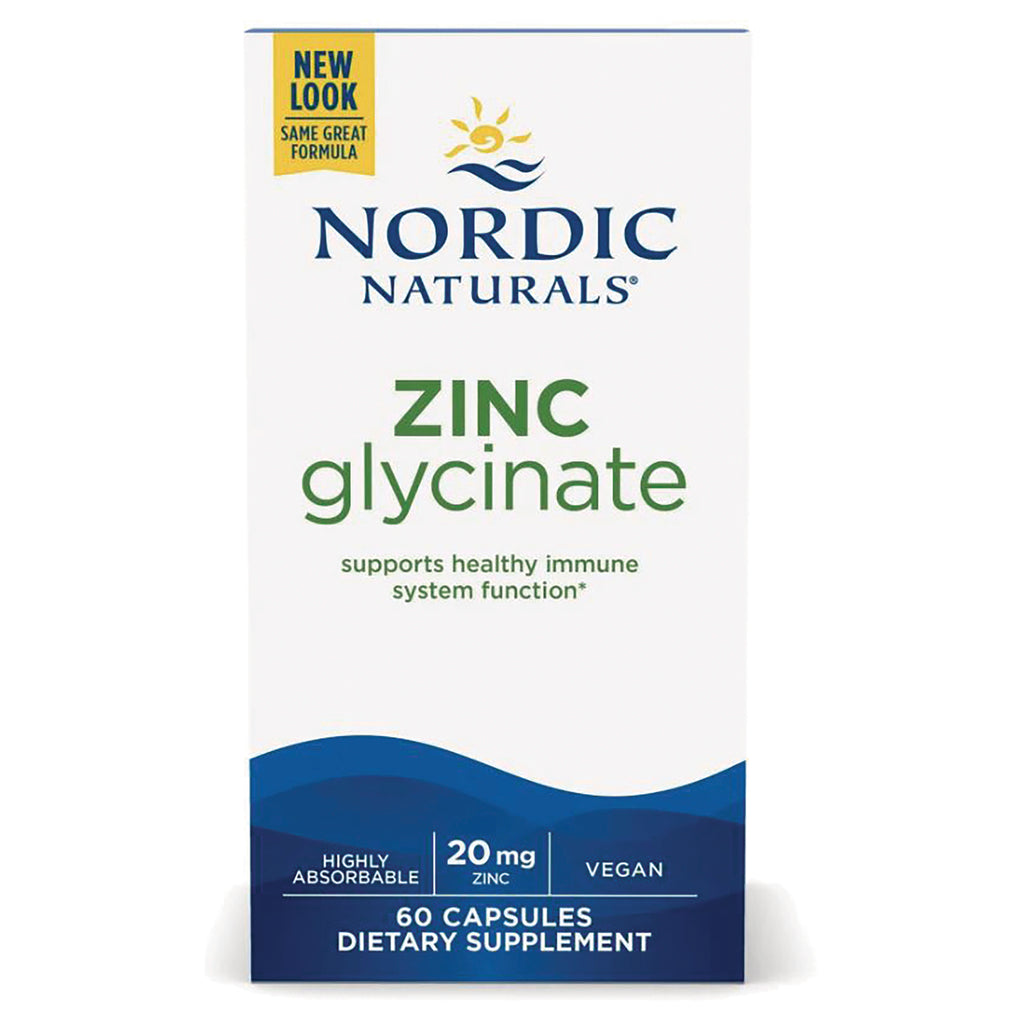 NRN115 | Nordic Naturals Zinc glycinate box 20 mg, 60 capsules dietary supplement, vegan - Thumbnail