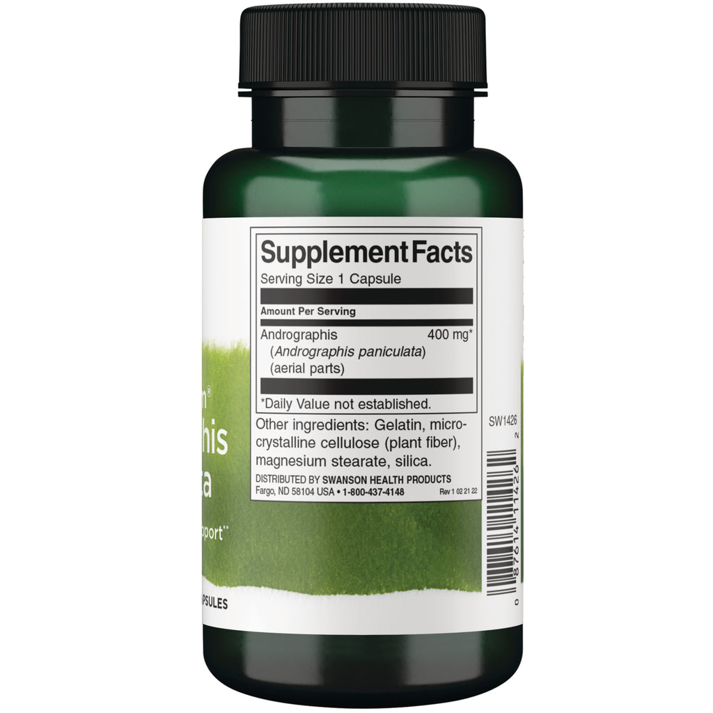 SW1426 | Back label supplement facts for Andrographis 400 mg, serving size 1 capsule - Thumbnail
