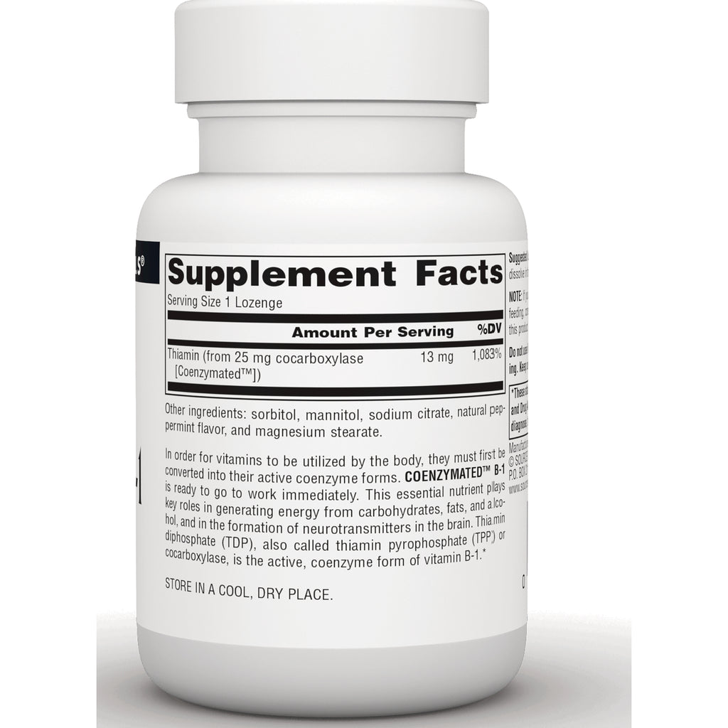 SN235 | Supplement Facts panel on bottle back, serving size 1 lozenge, thiamin 13 mg - Thumbnail