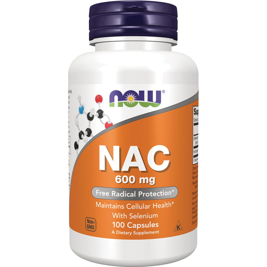 NWF334 | NOW NAC 600 mg white bottle with orange label, 100 capsules, Free Radical Protection - Thumbnail