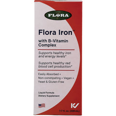 FL102 | Flora Iron with B-Vitamin Complex liquid formula supplement front packaging, 7.7 fl oz