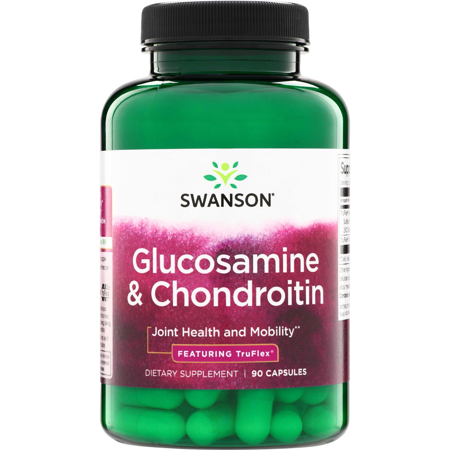 SWU139 | Swanson Glucosamine & Chondroitin, 90 capsules; front label: Joint Health and Mobility, Featuring TruFlex