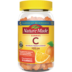 NTM133 | Nature Made Vitamin C gummies 1000 mg bottle with yellow label and visible orange gummy pieces