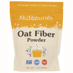 NuNaturals Oat Fiber Powder pouch 1 lb (454g) with vegan, keto, non GMO labels