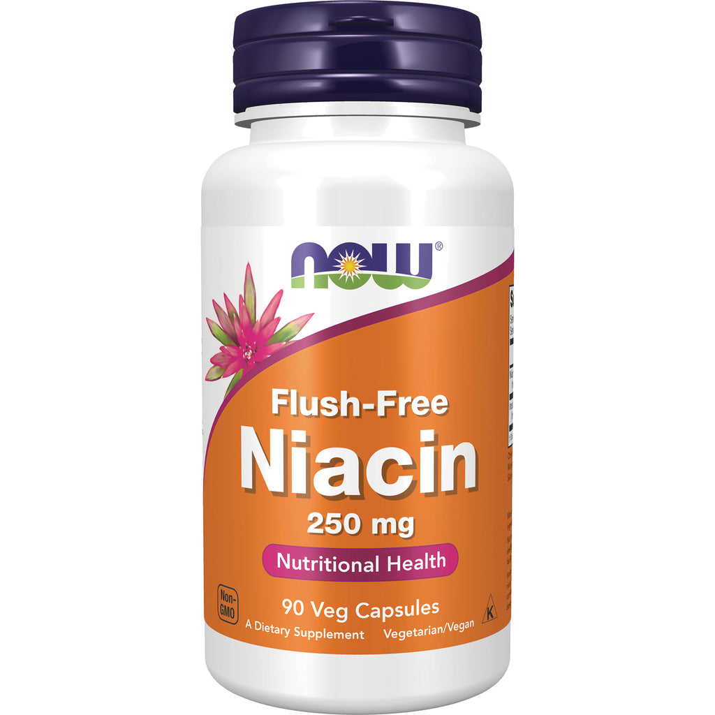 NWF772 | NOW Flush-Free Niacin 250 mg bottle, orange label, 90 Veg Capsules - Thumbnail