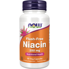 NWF772 | NOW Flush-Free Niacin 250 mg bottle, orange label, 90 Veg Capsules