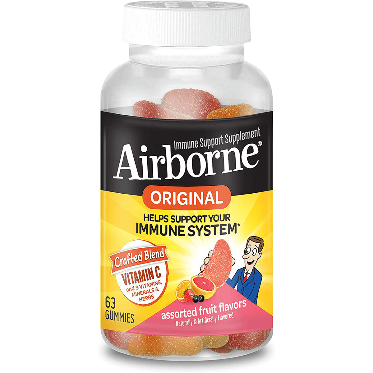 ARB033 | Airborne Original immune support gummies, assorted fruit flavors, 63 gummies