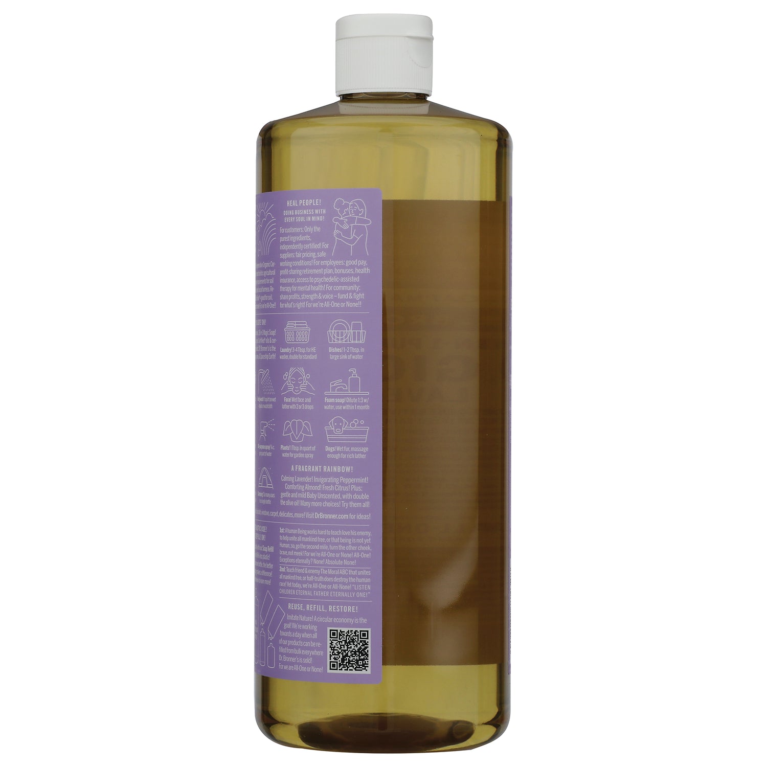 DRB025 | Back of amber bottle with purple product label showing ingredients and usage text