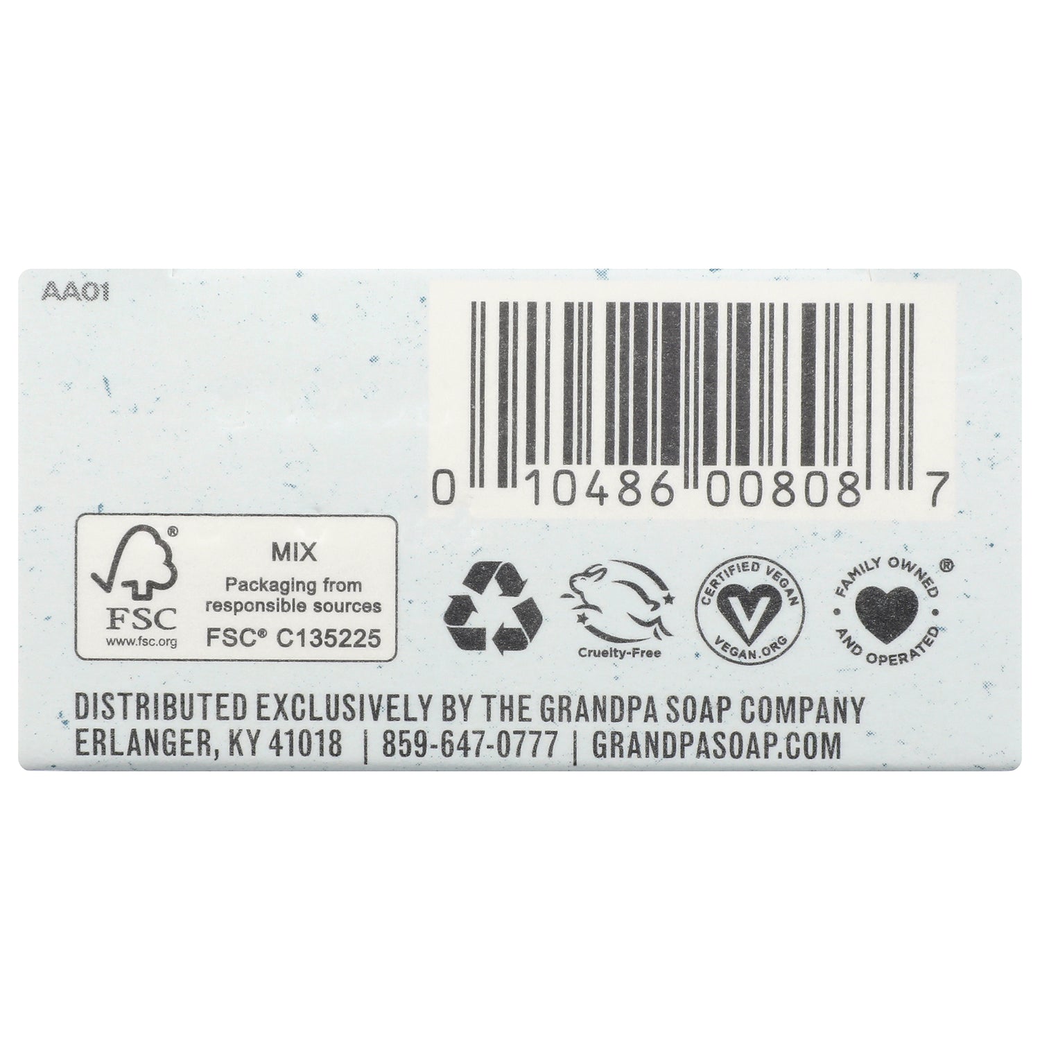 GP032 | product infographic with barcode, FSC, recycling, cruelty-free, certified vegan and family owned logos and distributor info