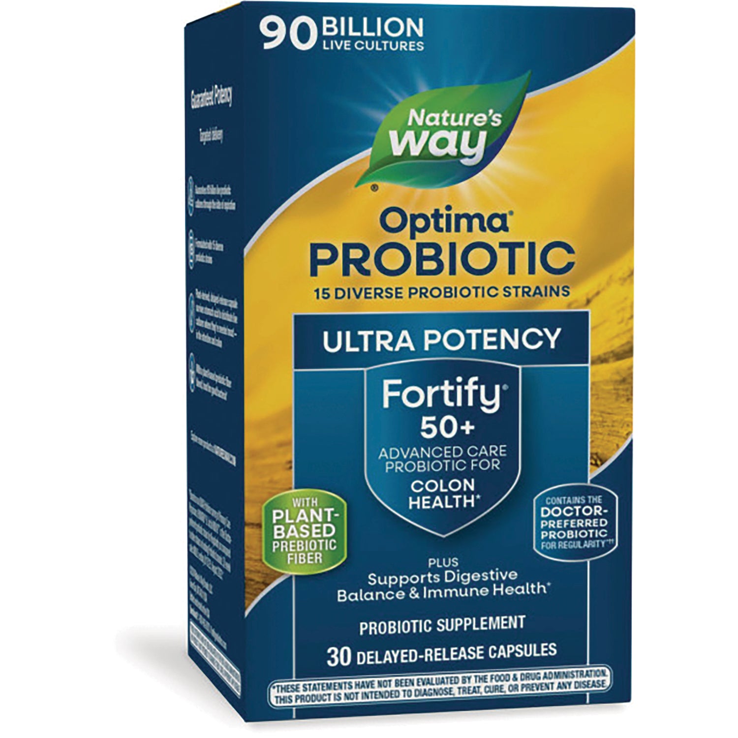 NW805 | Nature's Way Optima Probiotic Fortify 50+ front box, ultra potency probiotic for colon health, 30 delayed-release capsules