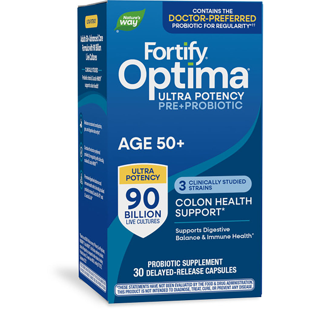 NW805 | Nature's Way Optima Probiotic Fortify 50+ front box, ultra potency probiotic for colon health, 30 delayed-release capsules - Thumbnail