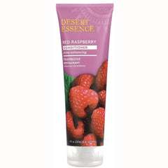 Desert Essence Red Raspberry conditioner tube labeled shine enhancing with large raspberry images