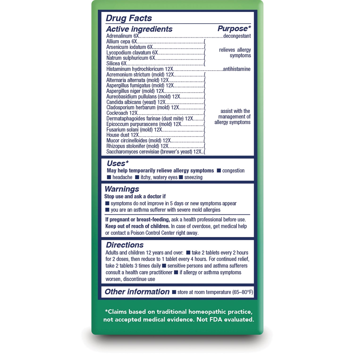 NTB033 | Back label showing Drug Facts active ingredients, uses, warnings, directions