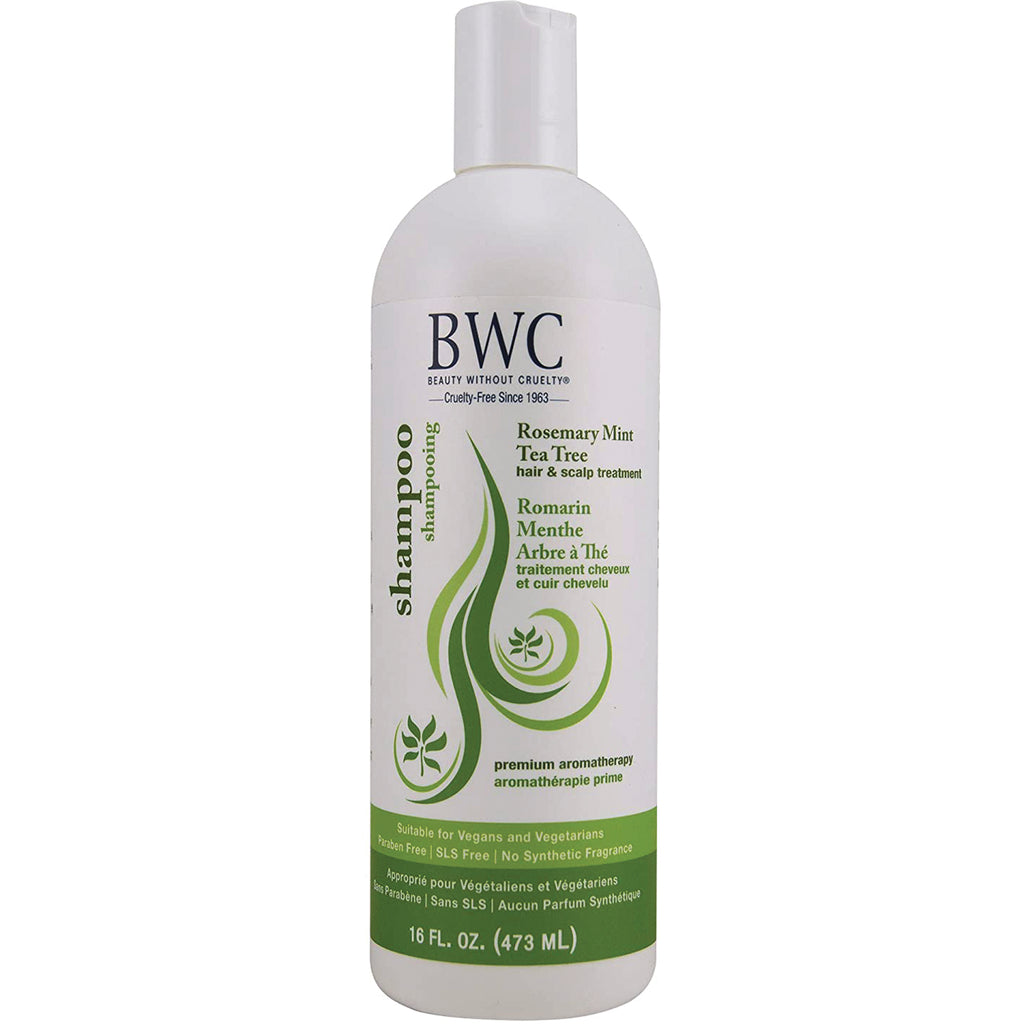 BWC100 | BWC Rosemary Mint Tea Tree shampoo bottle, white 16 fl oz with green label - Thumbnail