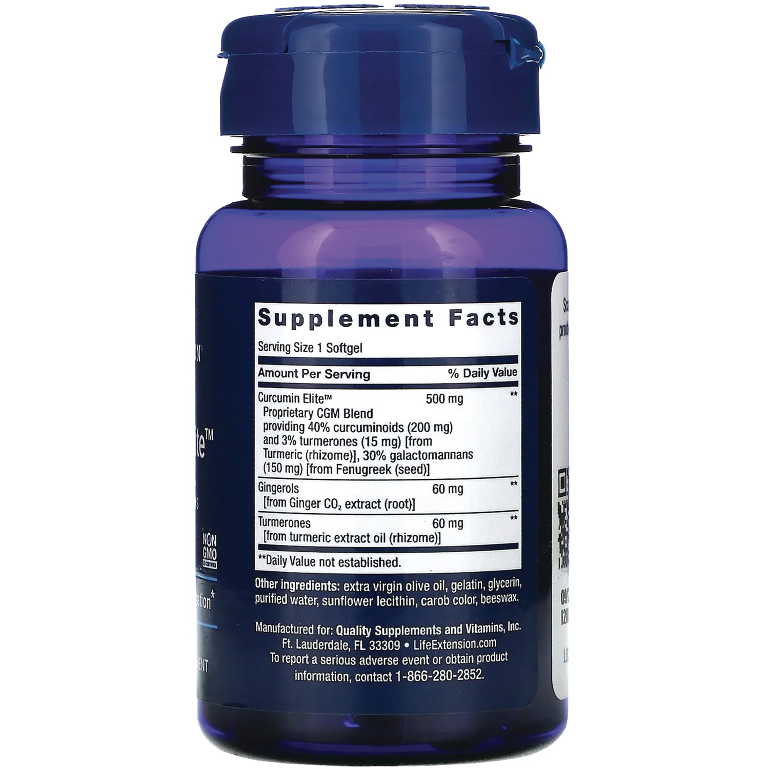 LE576 | Back of blue supplement bottle showing Supplement Facts label and ingredient list