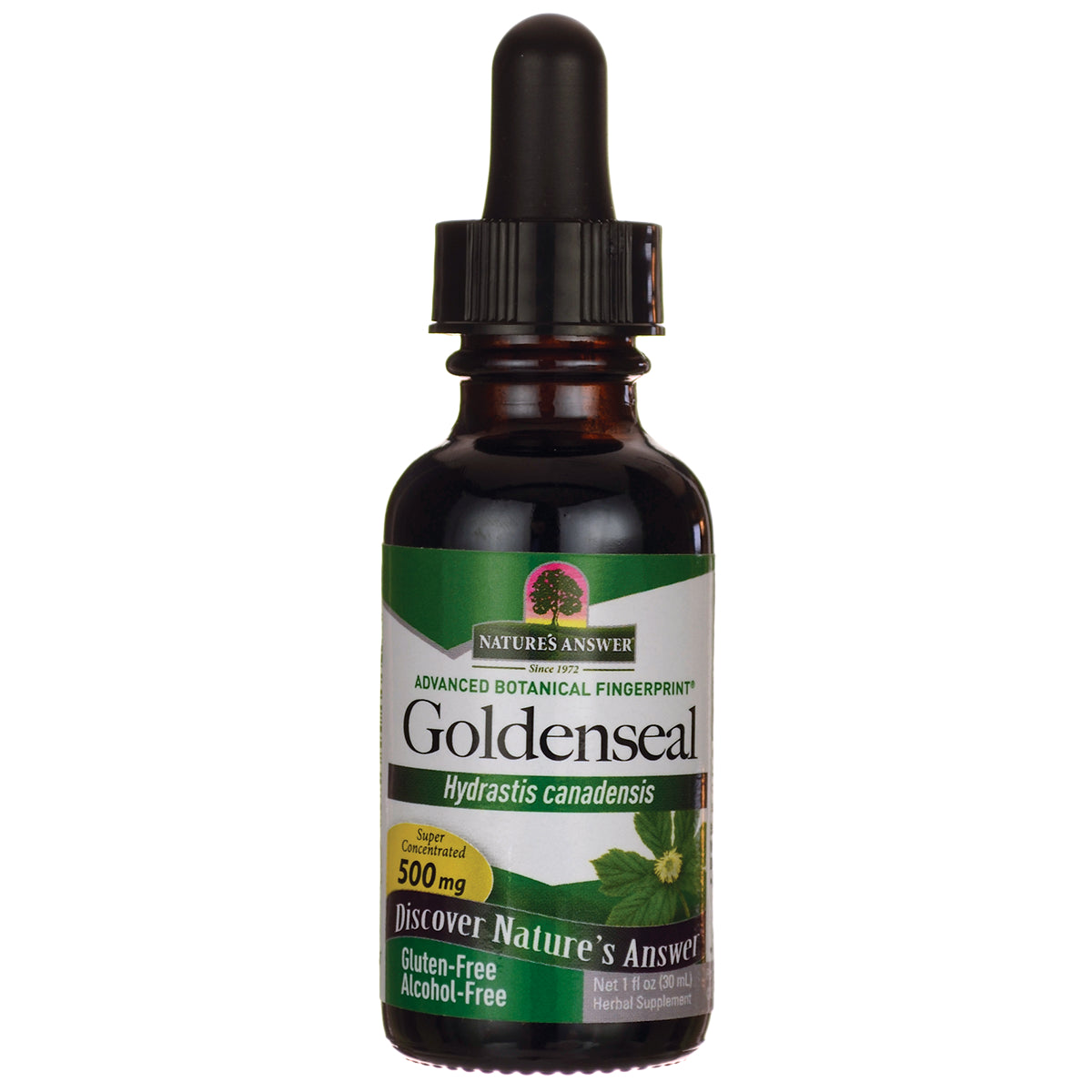 NAT037 | amber dropper bottle labeled Goldenseal Hydrastis canadensis 500 mg by Nature's Answer