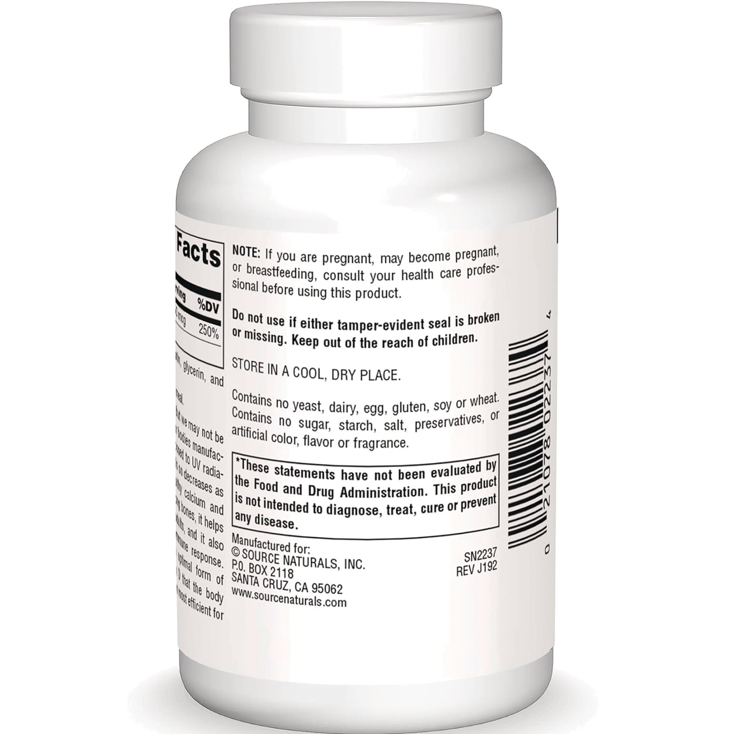 SN322 | Back label with Supplement Facts, warnings, and barcode