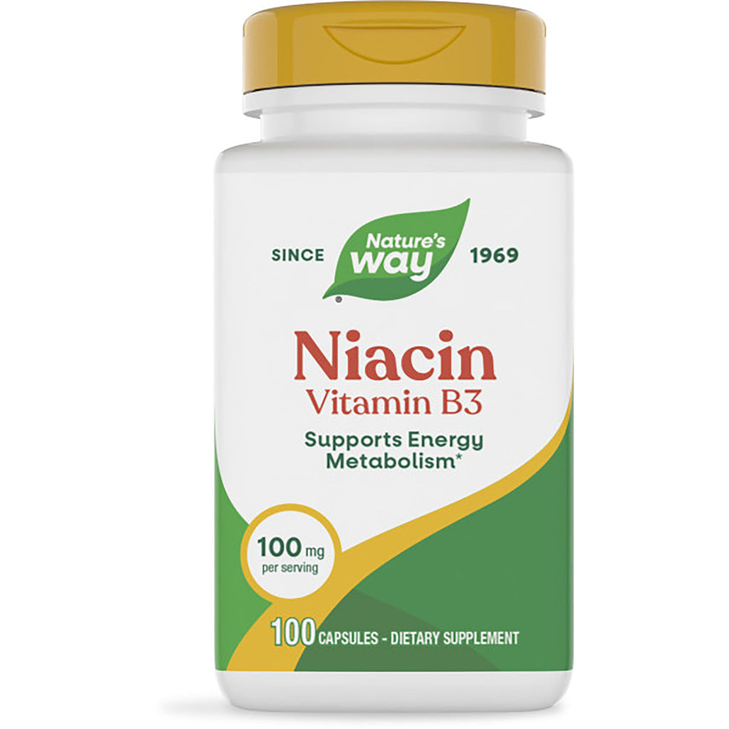 NW940 | Nature's Way Niacin Vitamin B3 bottle labeled 100 capsules 100 mg per serving dietary supplement - Thumbnail