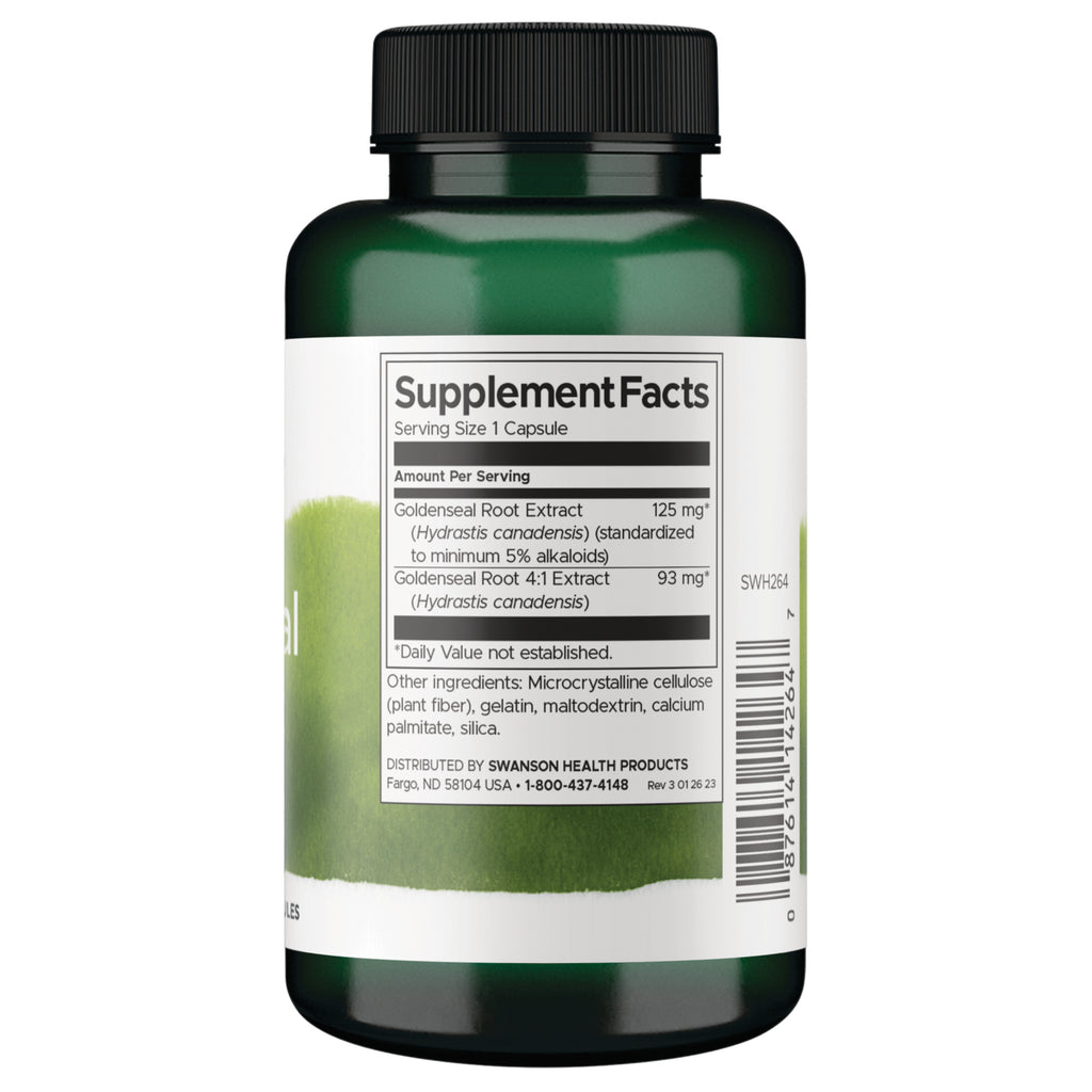 SWH264 | Back label with Supplement Facts and ingredients for Goldenseal Root Extract - Thumbnail