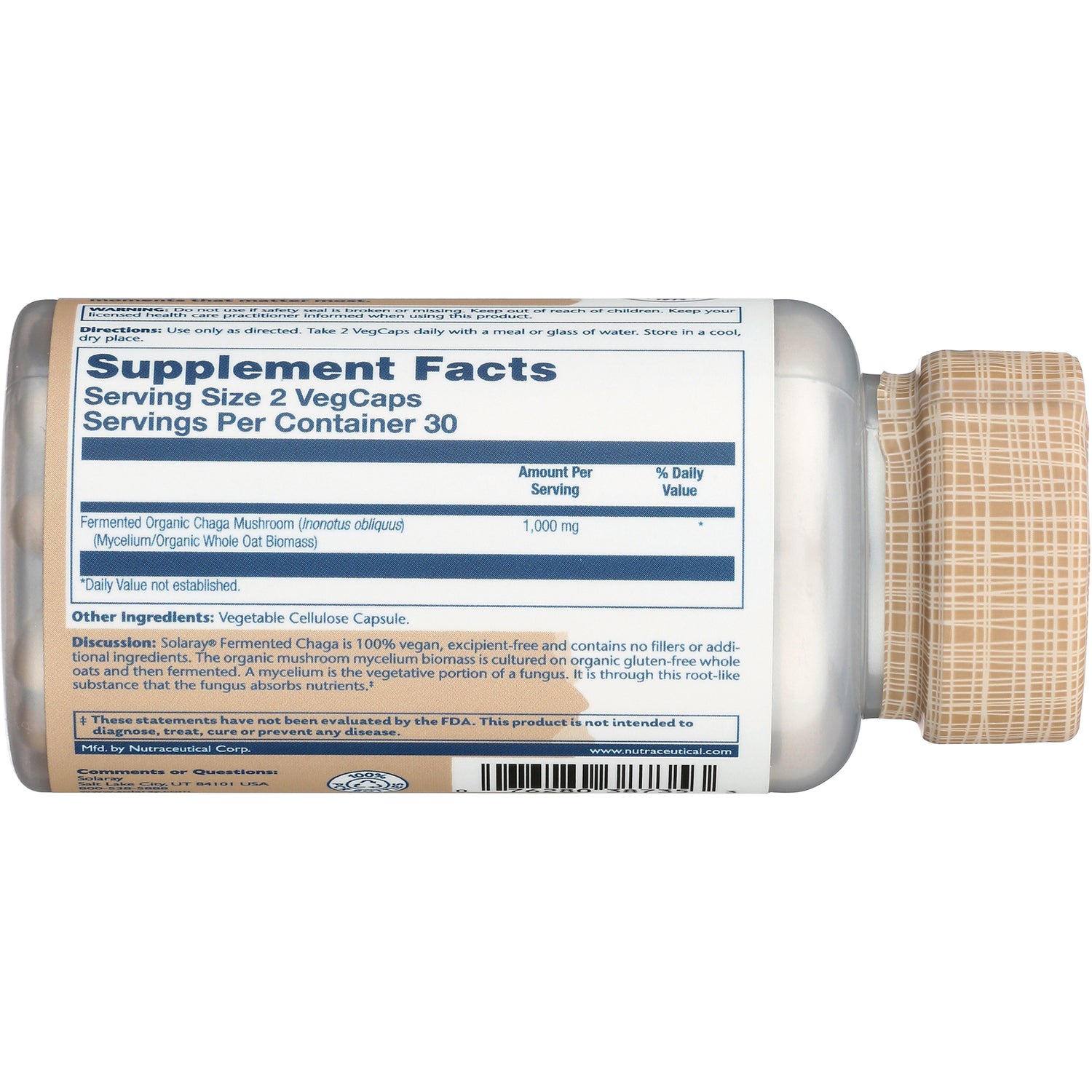 SLR459 | Back label showing Supplement Facts, serving size 2 VegCaps, servings per container 30 and other ingredients