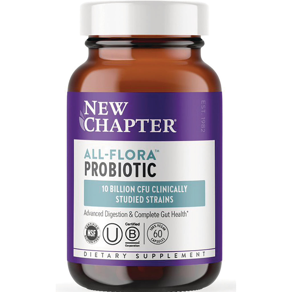 NWC312 | New Chapter All-Flora Probiotic bottle labeled 10 billion CFU, 60 capsules, dietary supplement - Thumbnail