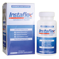 ISF002 | Instaflex Advanced dietary supplement bottle and box showing doctor formulated benefits and 30 capsules