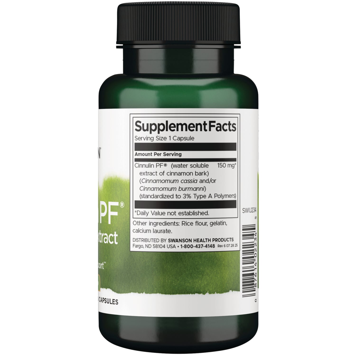 SWU234 | Back label with Supplement Facts panel and ingredients on Swanson supplement bottle back label