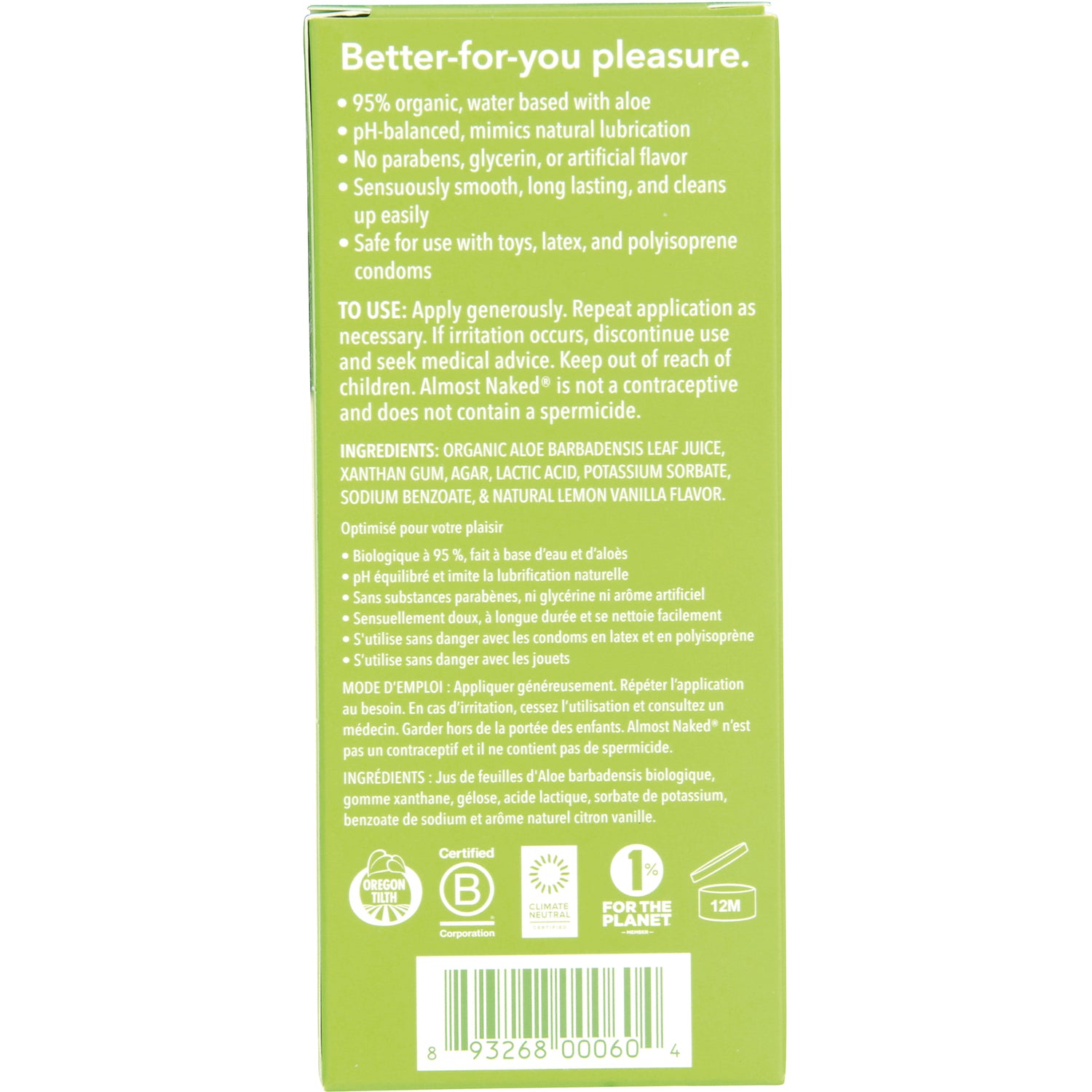 GCL005 | Back panel showing ingredients, usage instructions, certifications, and barcode