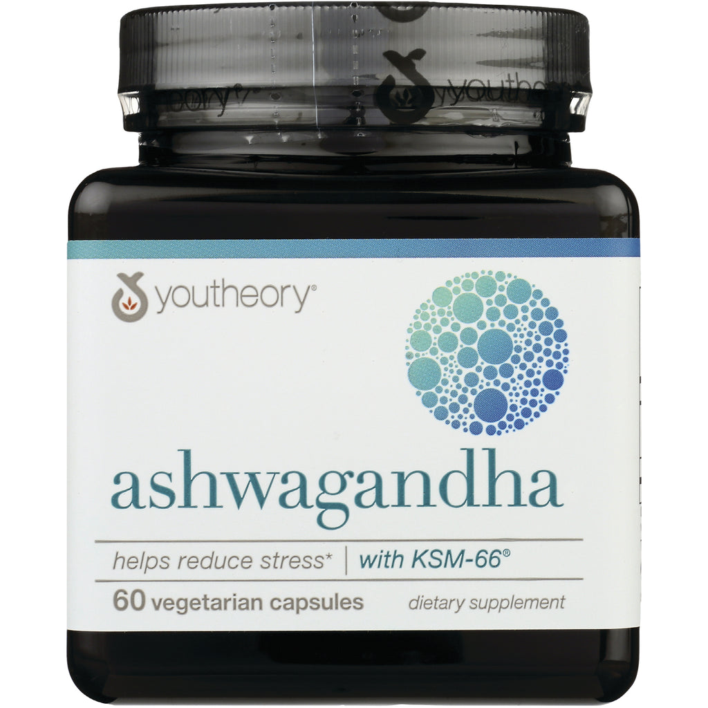 YOU012 | Youtheory Ashwagandha bottle, helps reduce stress with KSM-66, 60 vegetarian capsules - Thumbnail