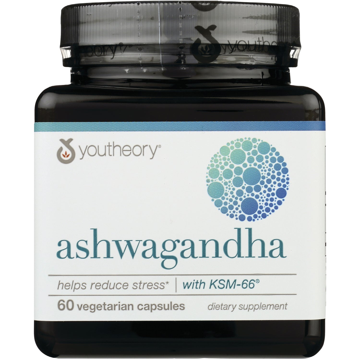 YOU012 | Youtheory Ashwagandha bottle, helps reduce stress with KSM-66, 60 vegetarian capsules