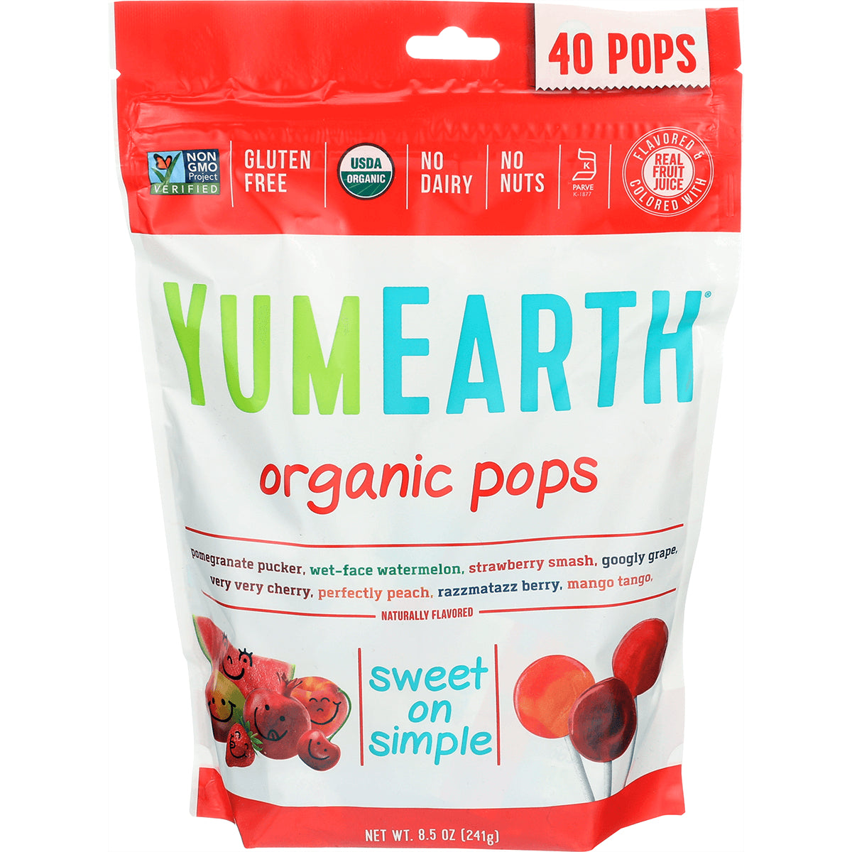 YUM022 | YumEarth Organic Pops bag, 40 pops, assorted fruit flavors, 8.5 oz