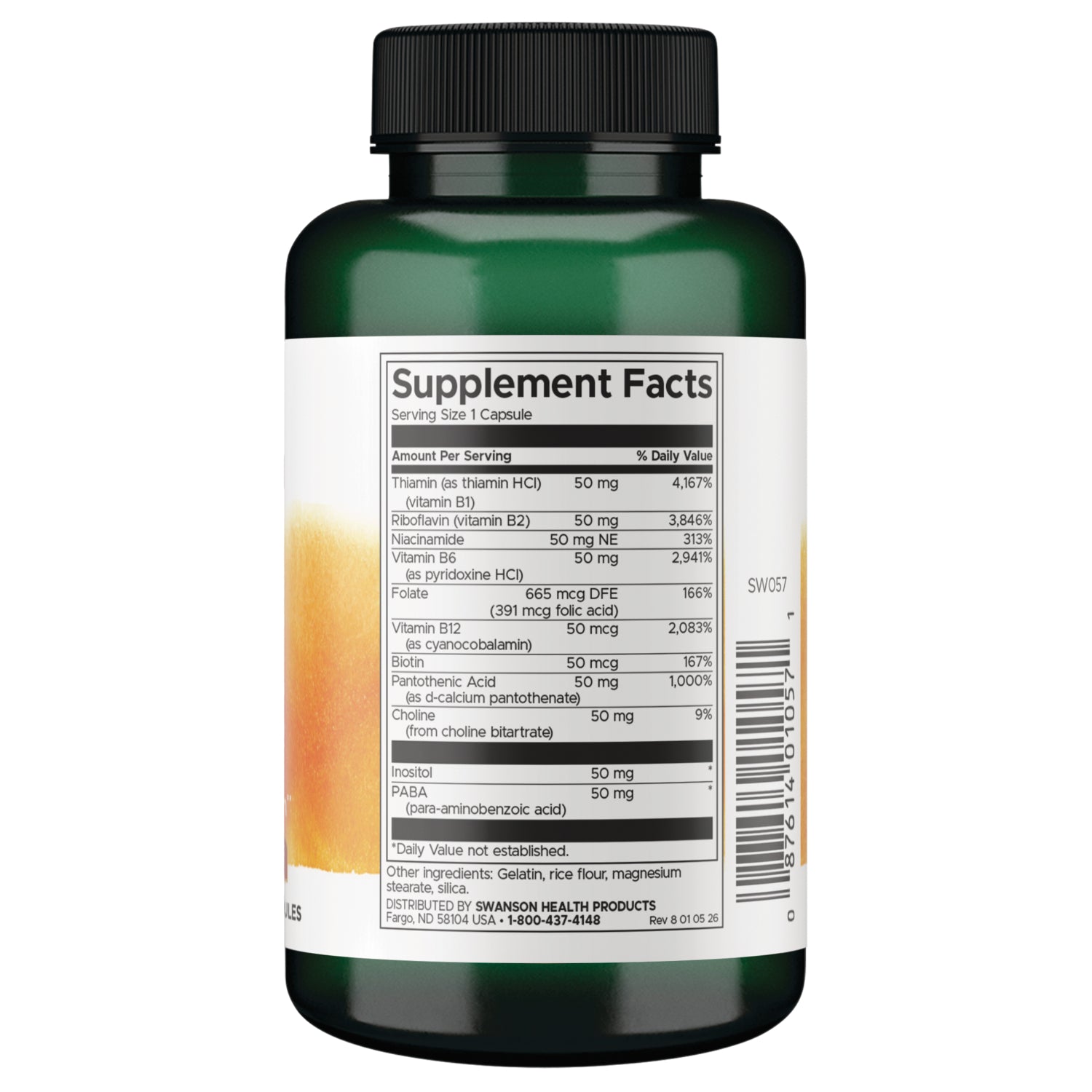 SW057 | Supplement bottle back label with Supplement Facts panel and other ingredients