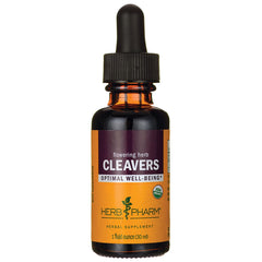 HPH100 | Amber glass dropper bottle labeled CLEAVERS herbal supplement by Herb Pharm, 1 fluid ounce
