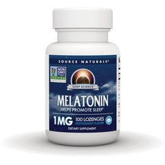 SN254 | Source Naturals Melatonin 1 mg, 100 lozenges, Peppermint Flavor dietary supplement bottle