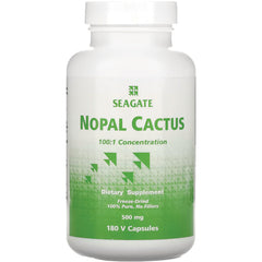SEAGATE Nopal Cactus dietary supplement bottle, 500 mg, 180 V capsules