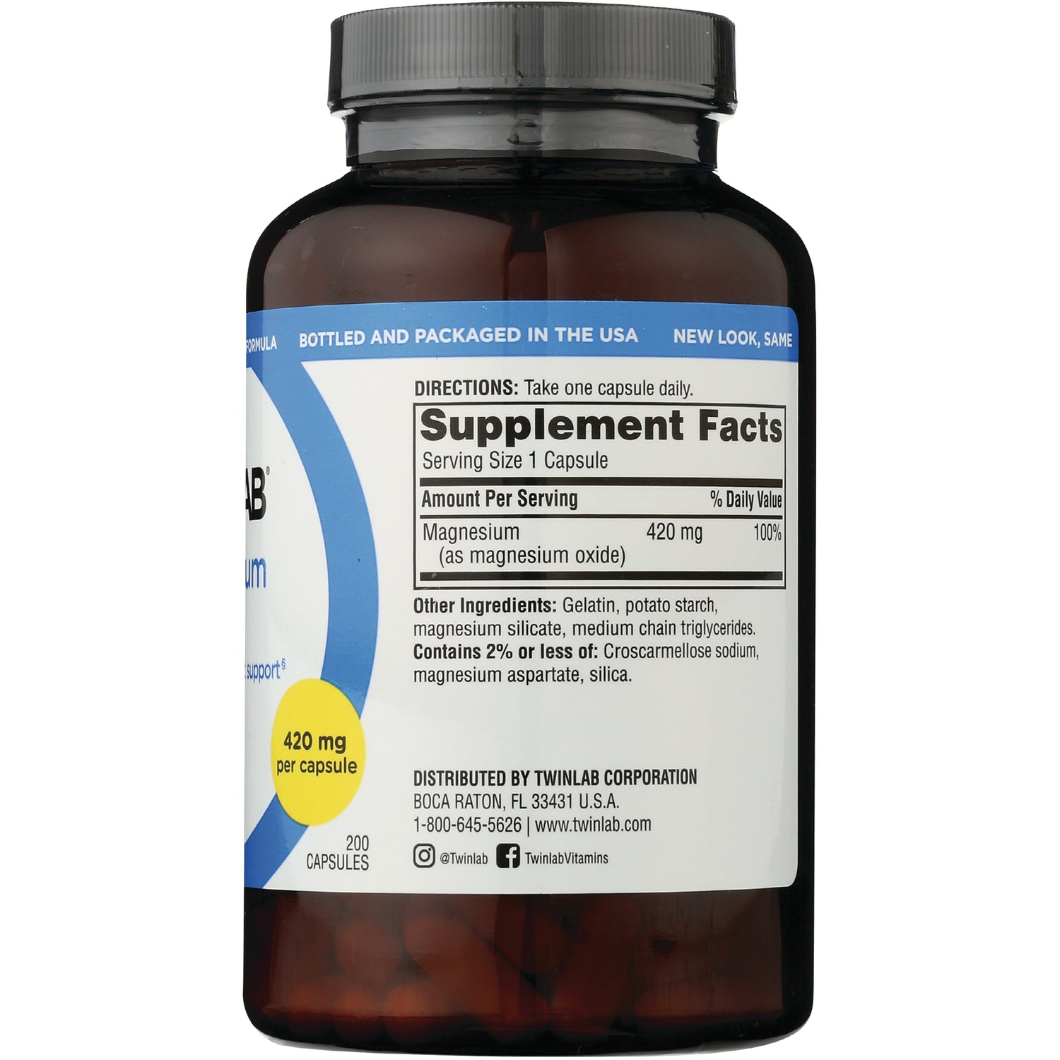 TL675 | Back label with Supplement Facts for magnesium, 420 mg per capsule