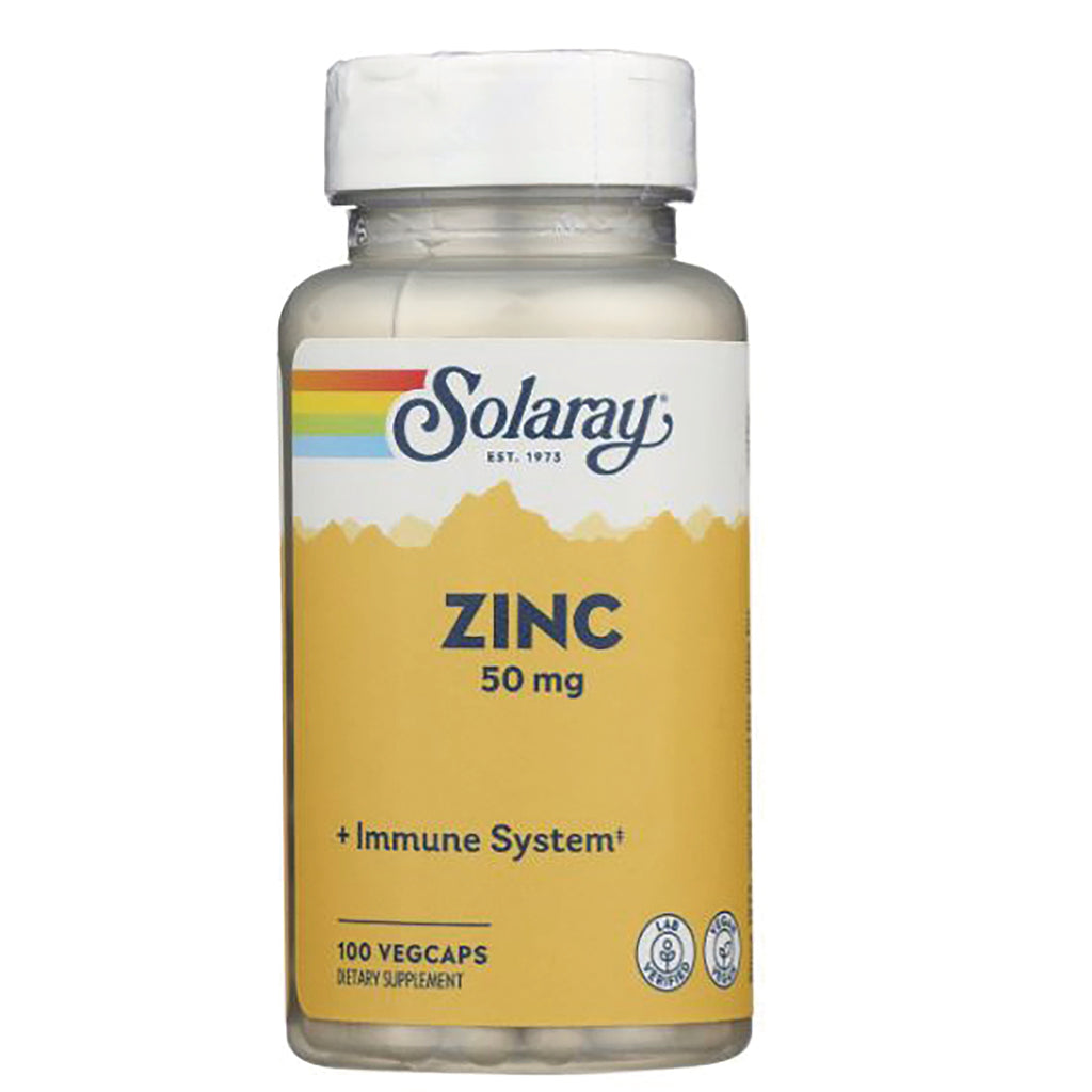 SLR234 | Solaray Zinc 50 mg + Immune System, 100 VegCaps dietary supplement bottle front - Thumbnail
