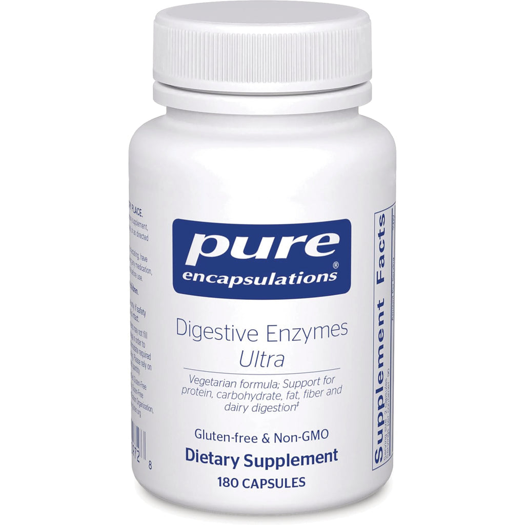 PRN007 | White bottle of Pure Encapsulations Digestive Enzymes Ultra dietary supplement, 180 capsules, gluten-free & non-GMO - Thumbnail