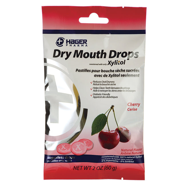 HGP008 | Hager Pharma Dry Mouth Drops cherry pouch, sugarless xylitol pastilles, NET WT 2 OZ - Thumbnail