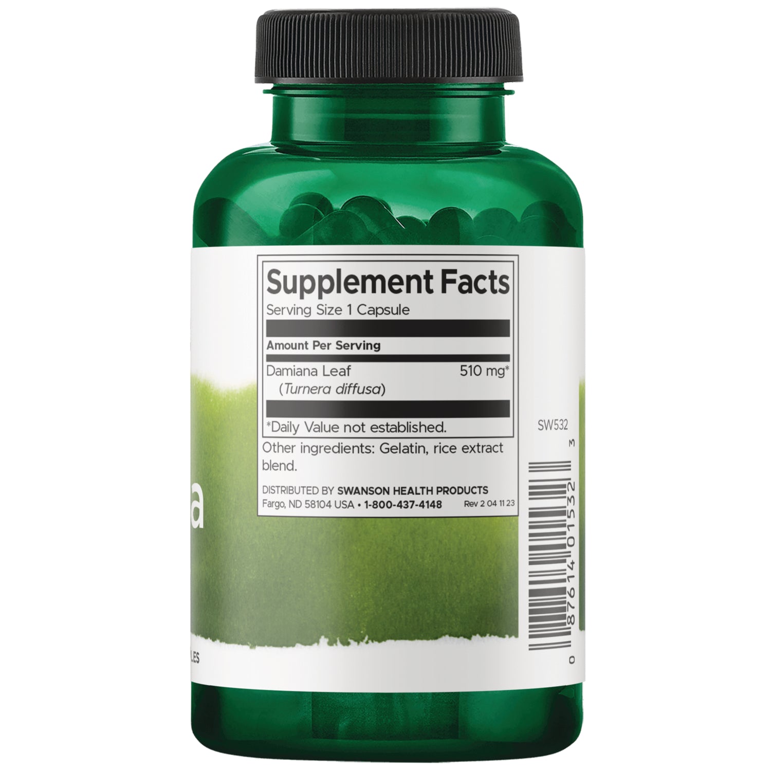 SW532 | Back label with supplement facts and serving information