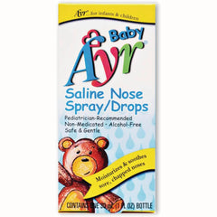 BFA002 | Baby Ayr saline nose spray/drops box with teddy bear illustration, pediatrician-recommended, non-medicated