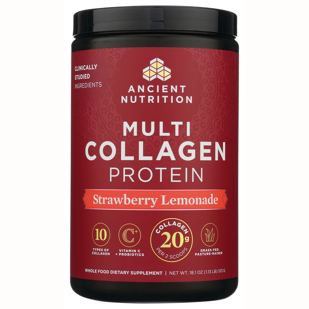 ATN102 | Ancient Nutrition Multi Collagen Protein container, Strawberry Lemonade flavor, front label - Thumbnail