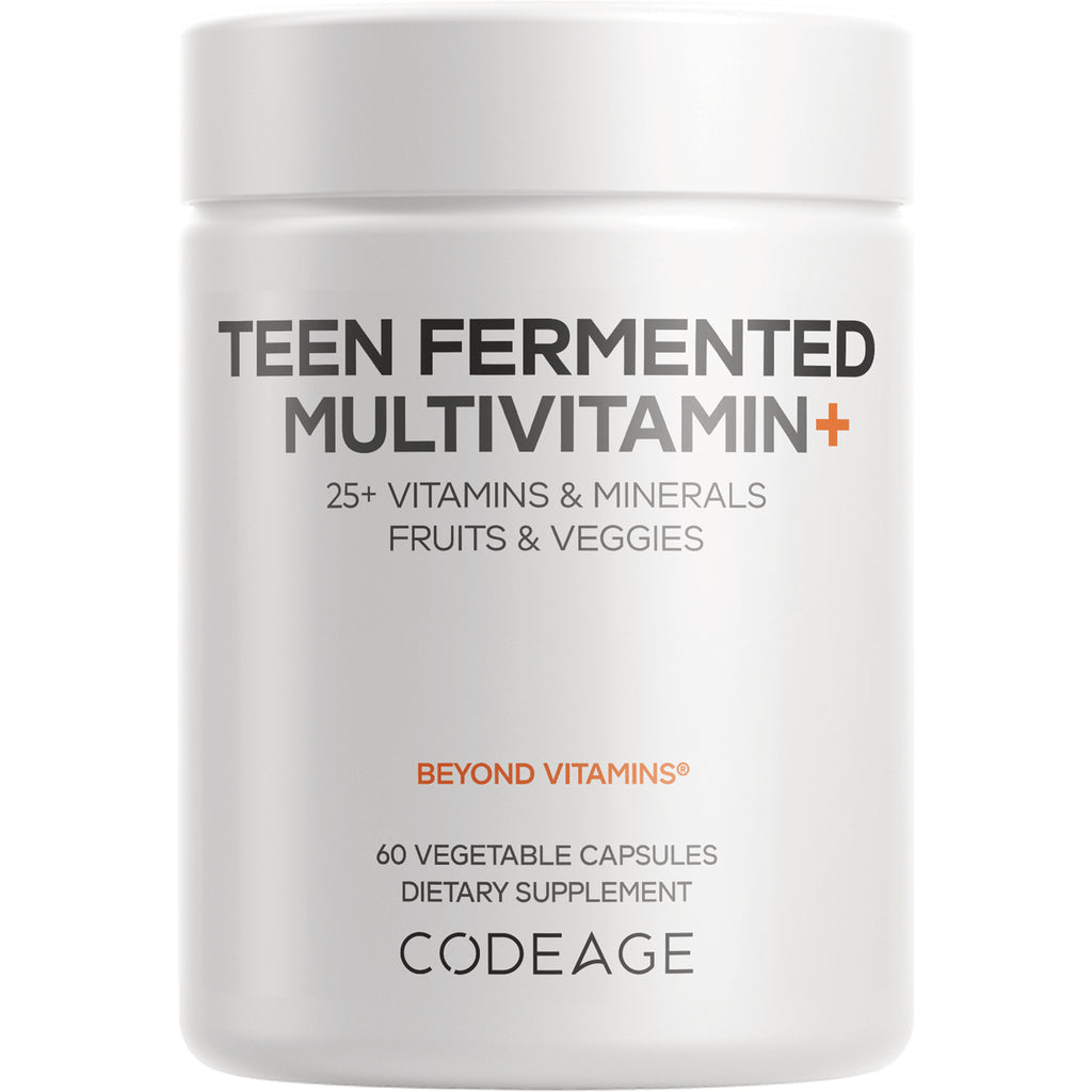 CDG025 | white supplement bottle labeled TEEN FERMENTED MULTIVITAMIN+ 60 vegetable capsules CODEAGE - Thumbnail