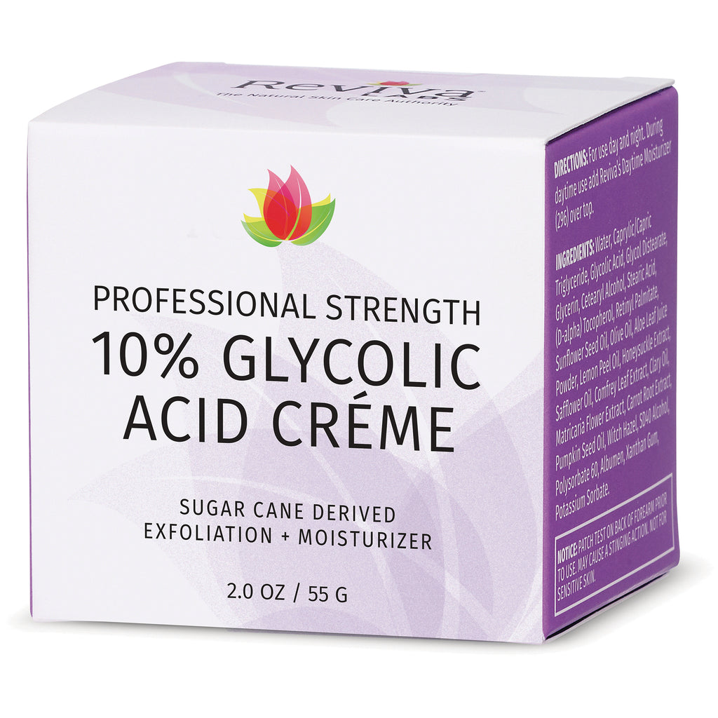 RV060 | Professional Strength 10% Glycolic Acid Crme box showing brand logo and ingredients panel, 2.0 oz / 55 g - Thumbnail