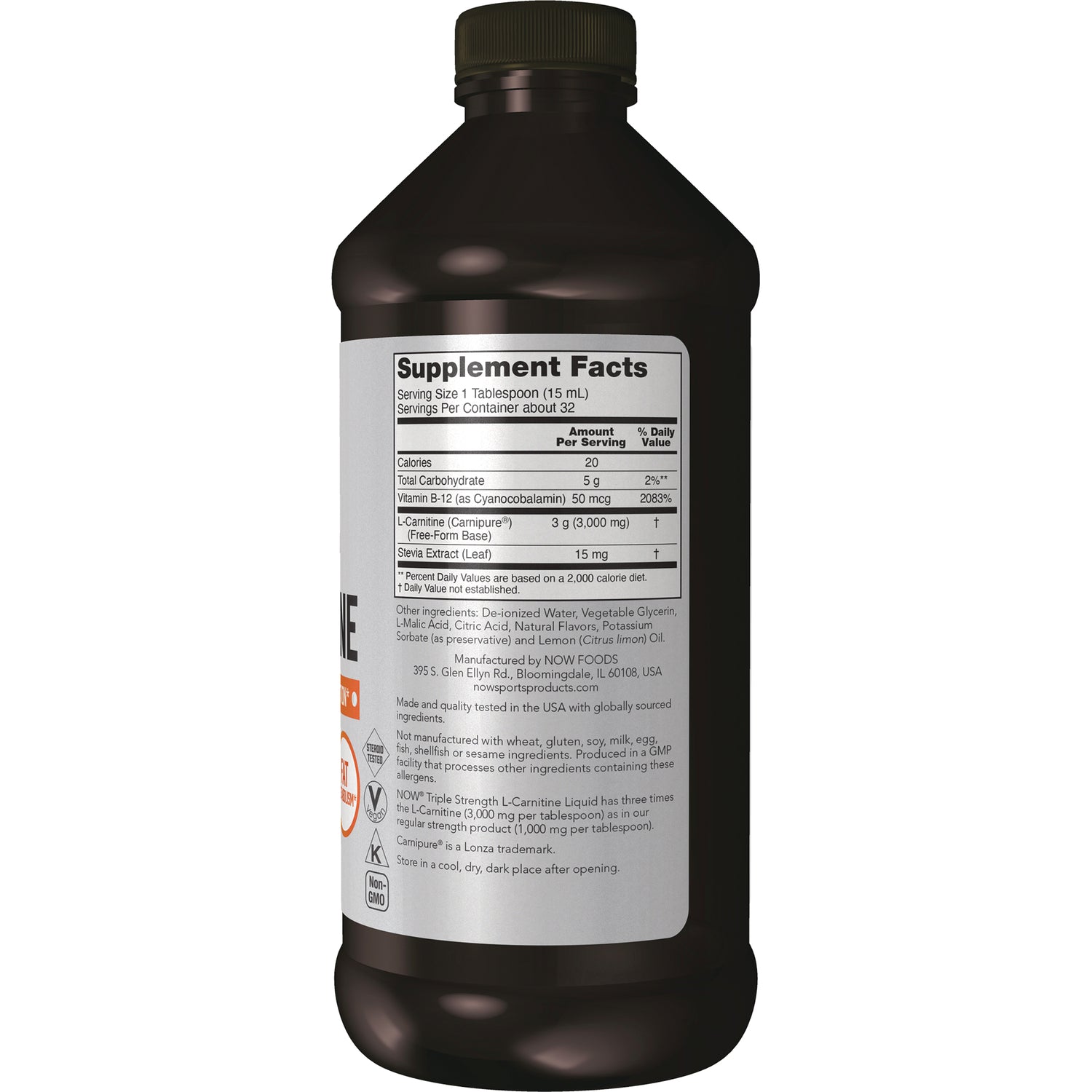 NWF761 | back label showing Supplement Facts panel and ingredient list on brown liquid supplement bottle