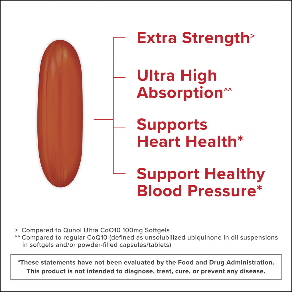 QNL016 | Red softgel infographic highlighting extra strength, ultra high absorption, heart health, and healthy blood pressure - Thumbnail