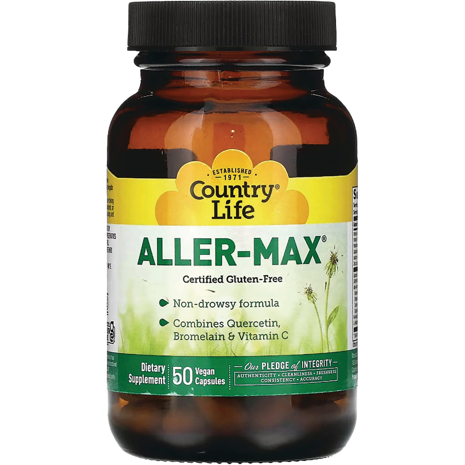 CRL457 | Country Life ALLER-MAX bottle, 50 vegan capsules, certified gluten-free non-drowsy formula