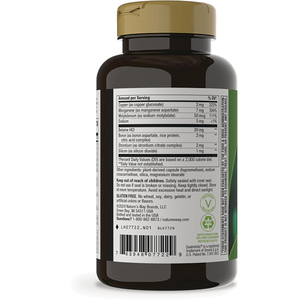 ET146 | back label of dark supplement bottle showing supplement facts panel, barcode, and certification icons - Thumbnail