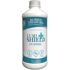 BTR045 | White bottle labeled BURIED TREASURE LUMI SHIELD Eye Defense liquid supplement 16.54 fl oz